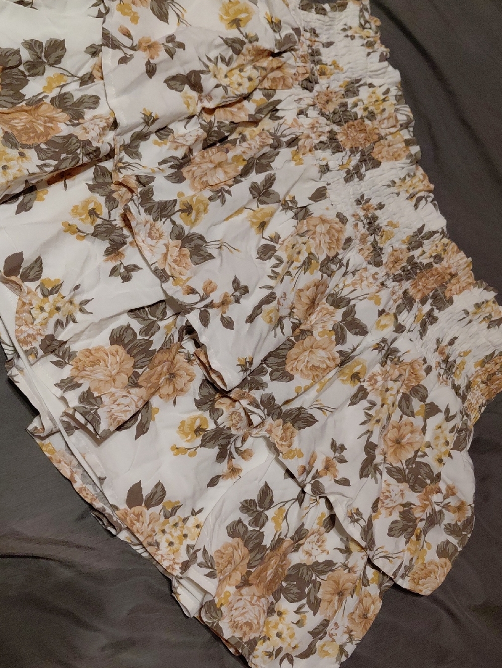 Wallflower White Floral Smocked Skirt with Tan & Olive Accents